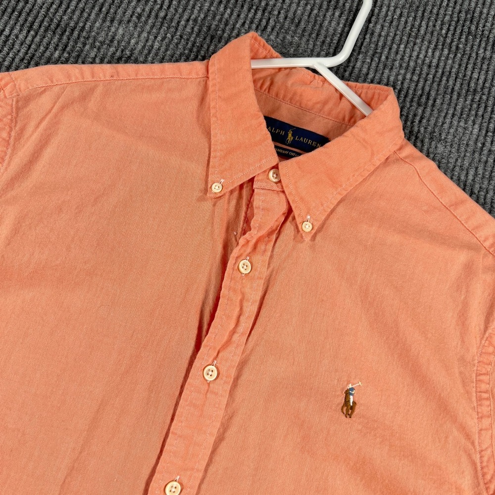 Ralph Lauren Chambray Oxford Shirt Mens XL Extra Large Orange Short Sleeve Butto